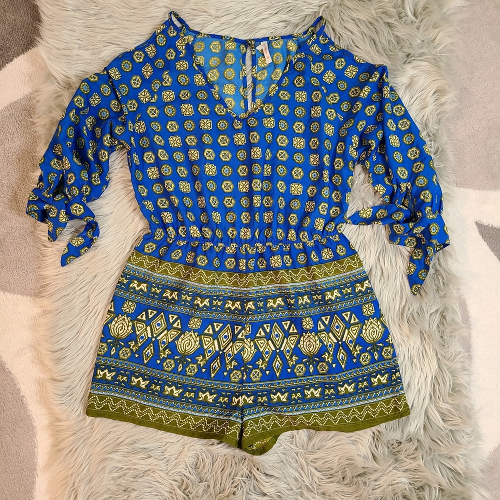 True Destiny Romper Cold Shoulder Boho Print